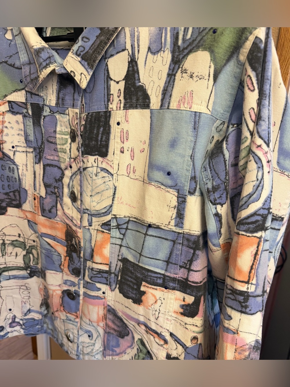 Michael Leu Vintage Maximalist Abstract Watercolor Print Button-Up Jacket | L - Picture 3 of 14